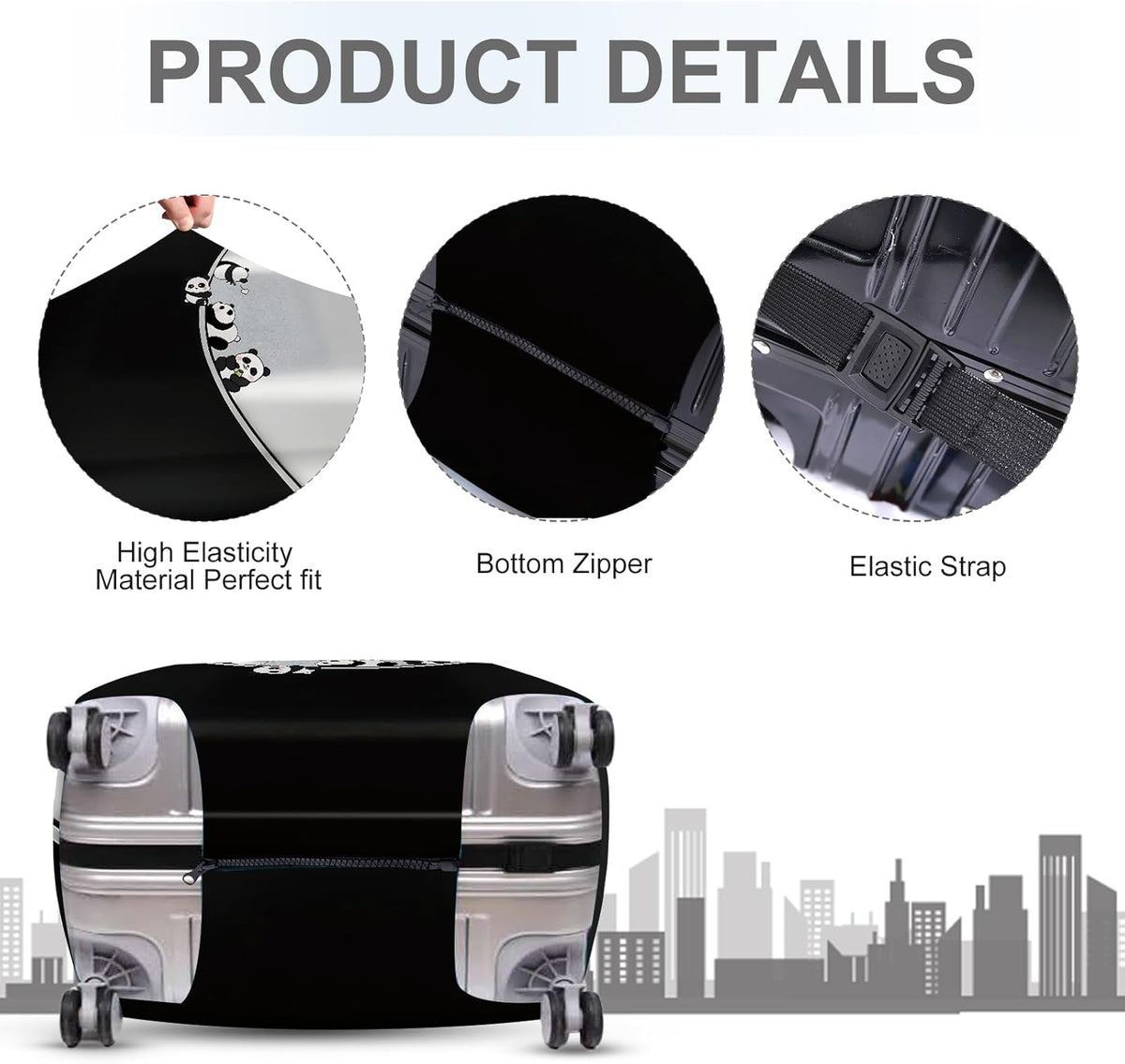 ANNA QUEEN Panda Family Luggage Cover, Cute Panda Design Suitcase Protector, Stretchable Washable Travel Sleeve for 32-34 Inch Luggage
