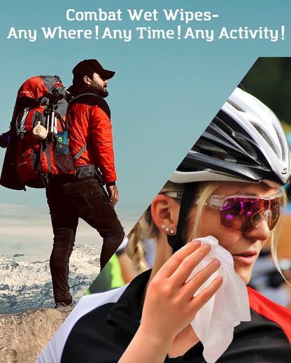 Combat Wipes ACTIVE Outdoor Wet Wipes - Extra Thick Camping Gear, Biodegradable, Body & Hand Cleansing/Refreshing Cloths for Backpacking & Gym w/Natural Aloe & Vitamin E (12 Pack, 300 Wipes)…