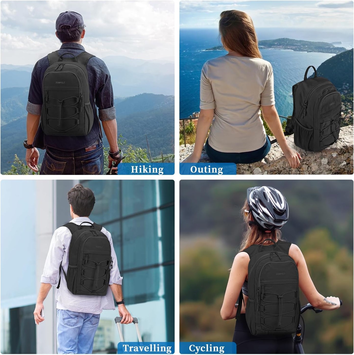 ZOMFELT Hiking Backpack for Women Men, 20L Lightweight Packable Backpack for Trip, Water Resistant Small Travel Backpacks, Foldable daypack for Hiking, Walking, Cycling, Camping, Black