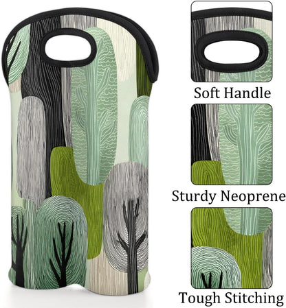 Neoprene Wine Tote, Bottle Carrier Gag Insulating Neoprene Thicker, Insulated Wine Bag for Travel Holds Two Bottles, Bottle Carrier Bags Protect the Bottles, Line Tree