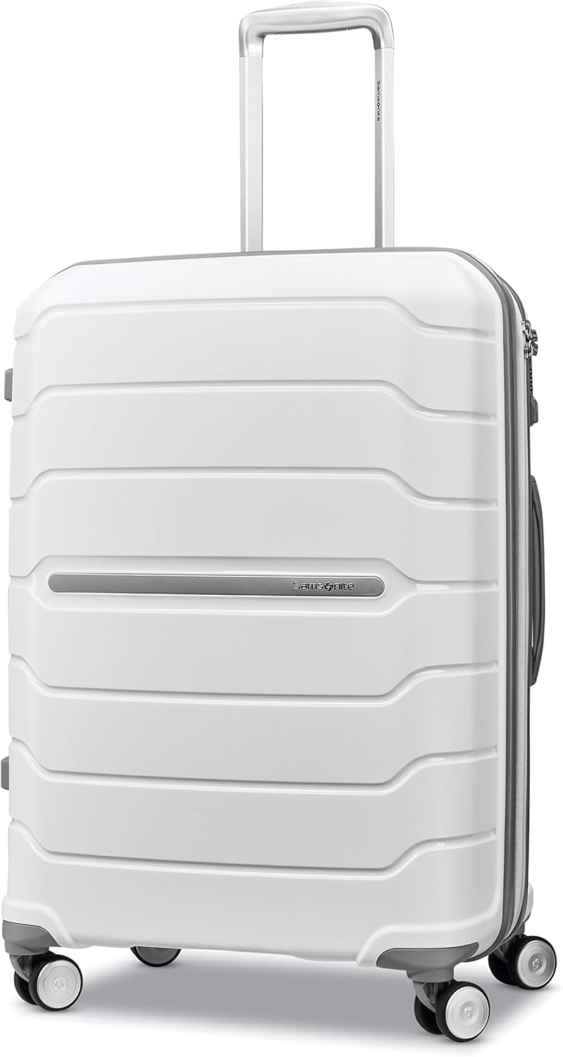 Samsonite Freeform Hardside Expandable with Double Spinner Wheels, White, Checked-Medium 24-Inch