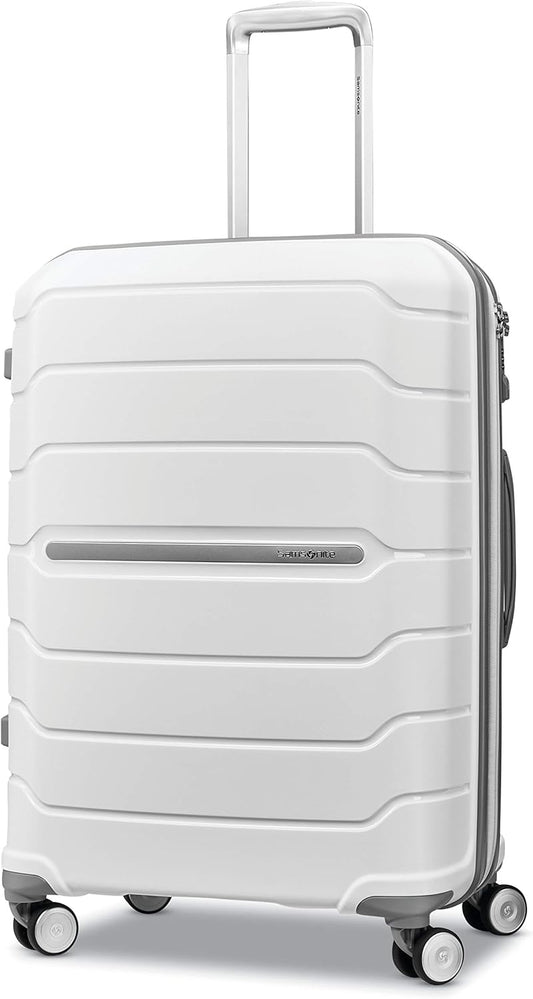 Samsonite Freeform Hardside Expandable with Double Spinner Wheels, White, Checked-Medium 24-Inch