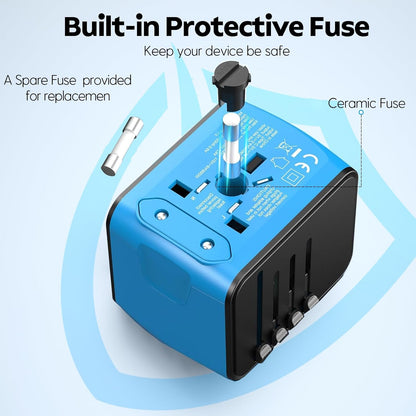 JMFONE Universal Travel Plug Adapter, International Power Adapter with 2 USB-C & 2 USB-A Ports and Multi AC Sockets, 5-in-1 Worldwide Travel Outlet Charger Adapter for EU US UK AU 200+ Multi Countries