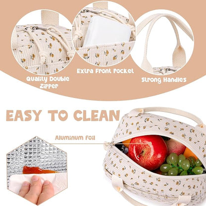 Bluboon Lunch Bag for Women Men Cute Corduroy Lunch Tote Bags Reusable - Image 3
