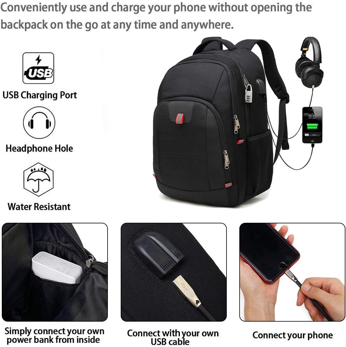 Laptop Backpack for Men, Large Anti-Theft Business Travel Backpack with USB Charging Port, Water Resistant College Computer Bag for Men/Women for 17 Inch Laptop and Notebook