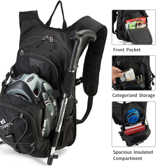 Hydration Backpack Pack with 2L Water Bladder 18L Hiking Backpack Women Men Lightweight Hydropack Insulated Daypack for Biking, Running, Festival