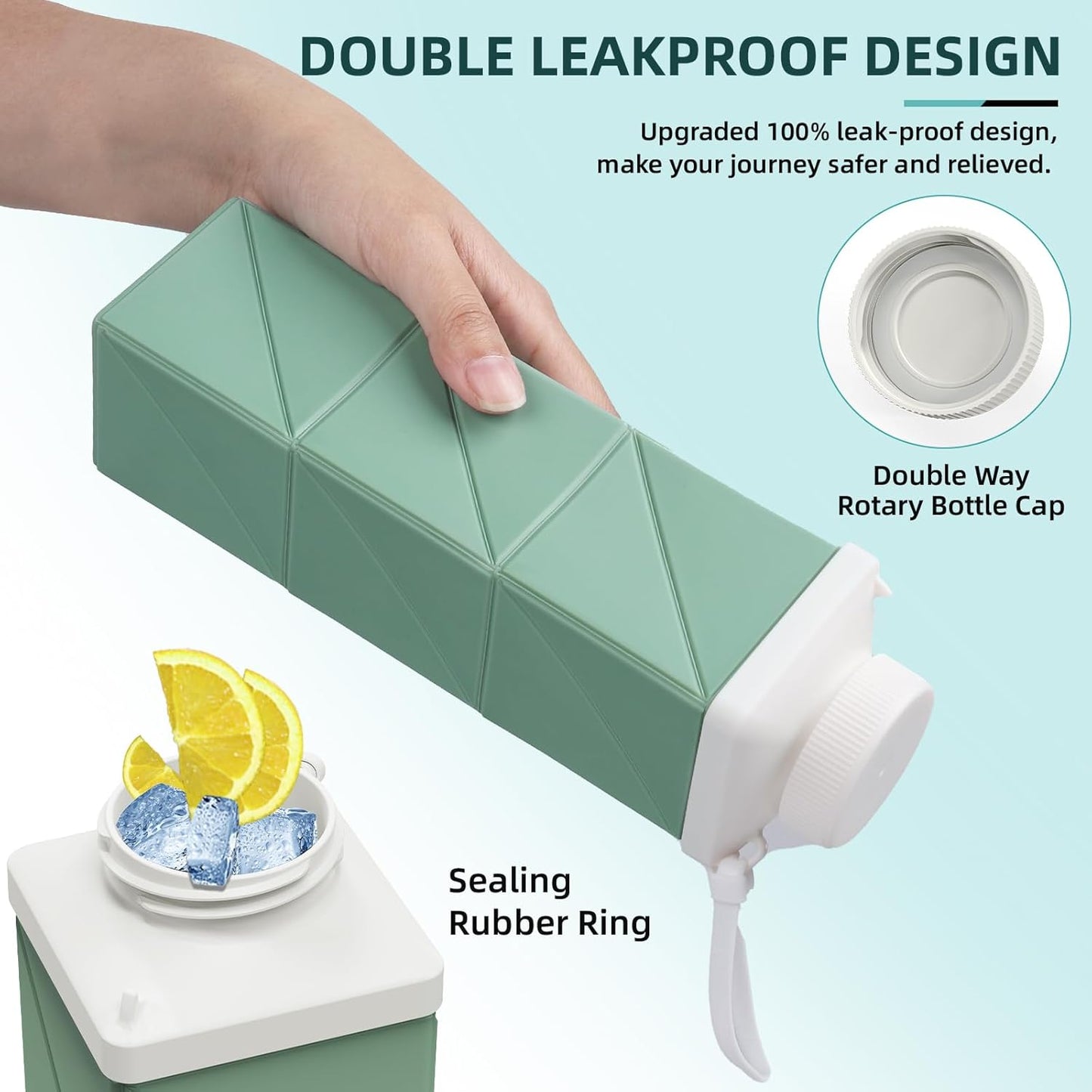 24oz Collapsible Water Bottles 2pcs,Food grade BPA Free Reusable Foldable Water Bottle Lightweight LeakProof for Travel Hiking Camping Gym Outdoor Sport,Collapses Folding Water Bottle 2pack