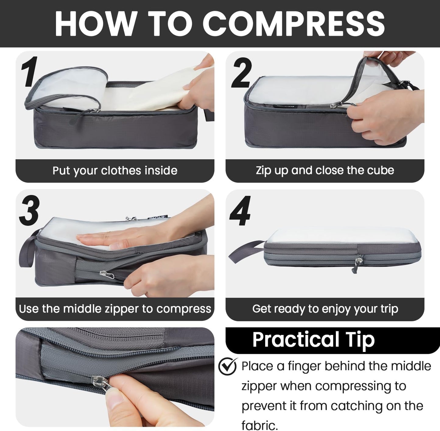 BAGAIL 6 Set Ultralight Compression Packing Cubes Packing Organizer for Travel Accessories Luggage Suitcase Backpack