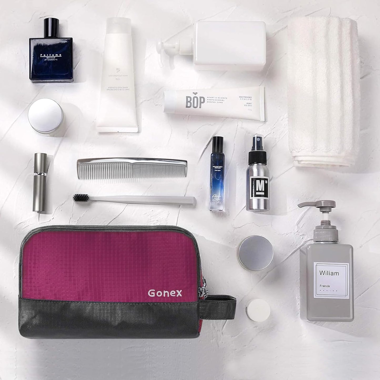 Gonex Travel Toiletry Bag Nylon, Cosmetic Makeup Bag for Women, Dopp Kit Shaving Bag Toiletry Organizer Rose Purple