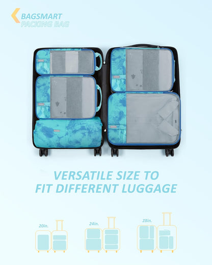 BAGSMART 6 Set Compression Packing Cubes - Lightweight Travel Essentials, Durable Luggage Organizer