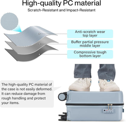 Hanke 16 Inch Underseat Carry On Luggage, Airline-Approved Hard Shell Small Suitcase with Spinner Wheels, Lightweight Tsa Lock Travel Luggage for Short Trips(Gray)