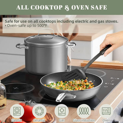Nuwave Healthy Duralon Blue Ceramic Nonstick Coated 9pc Cookware Set, Scratch-Resistant Diamond Infused, PFAS Free, Induction Ready & Evenly Heats, Oven Safe, Tempered Glass Lids