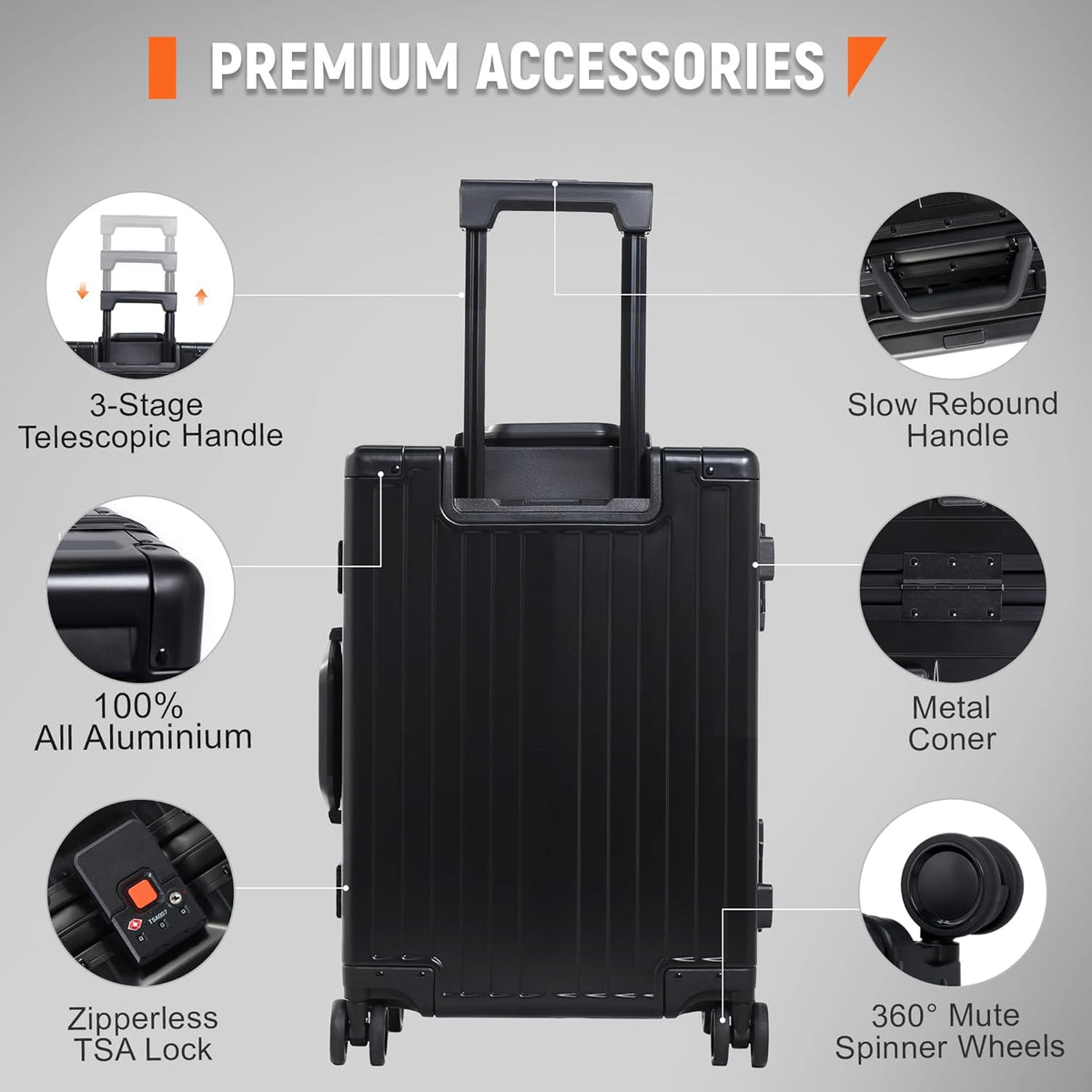 UrbanExplorer All Aluminum Carry On Luggage 22x14x9 Airline Approved Heavy Duty Hard Shell Suitcases Zipperless Suitcase with TSA Lock, Black, 20 Inch