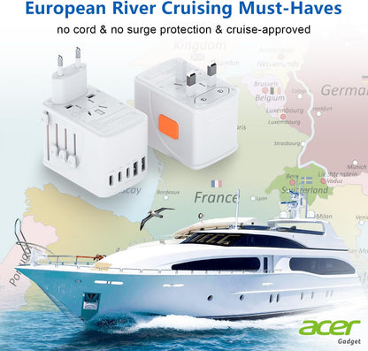 Acer Universal Travel Plug Adapter - International Power Adapter with 5 USB Ports (3 USB C) 5.8A, Worldwide Outlet Charger for USA to European UK France Germany Spain, Type C/E/F/G/I/L/A, White