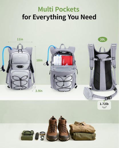 ECOHUB Hydration Backpack for Men Women, 20L Lightweight Hiking Daypack Cycling Backpack with 2L Water Bladder, Insulated Hydration Pack with Waist Pack