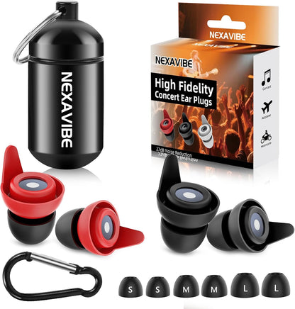 High Fidelity Concert Ear Plugs - 27dB Noise Reduction,2-Pair Reusable Silicone 3 Sizes (S/M/L), Ergonomic Secure Fit & Aluminum Case for Festivals, Live Music, Sports, Motorcycle, Travel