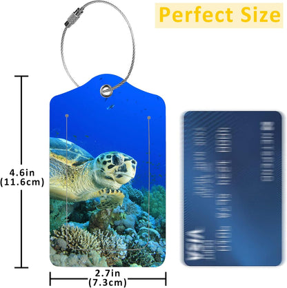 2 Pack Hawaiian Green Sea Turtle Luggage Tags for Suitcases,Hawaiian Turtle Leather Baggage Suitcases Tag Name ID Label Privacy Cover Travel Bag Tags for Women Men Boys Girls