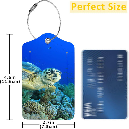 2 Pack Hawaiian Green Sea Turtle Luggage Tags for Suitcases,Hawaiian Turtle Leather Baggage Suitcases Tag Name ID Label Privacy Cover Travel Bag Tags for Women Men Boys Girls