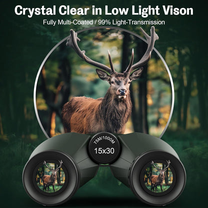 15x30 Compact Binoculars for Adults and Kids - Occer Large View High Powered Binoculars for Bird Watching - Lightweight Easy Focus Binocs with Low Light Vision for Hunting Cruise Ship Travel