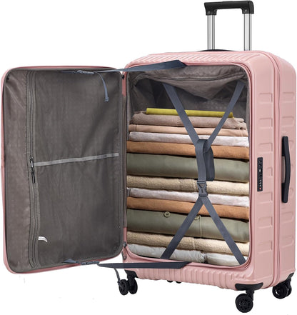29 Inch Luggage with Expansion & Side Opening Design, 50 * 31(35)*76cm, 117L~133L Ligthweight ABS+PC Hardshell Checked Suitcase, TSA Lock & YKK Zipper with HINOMOTO 360° Wheels, Pink