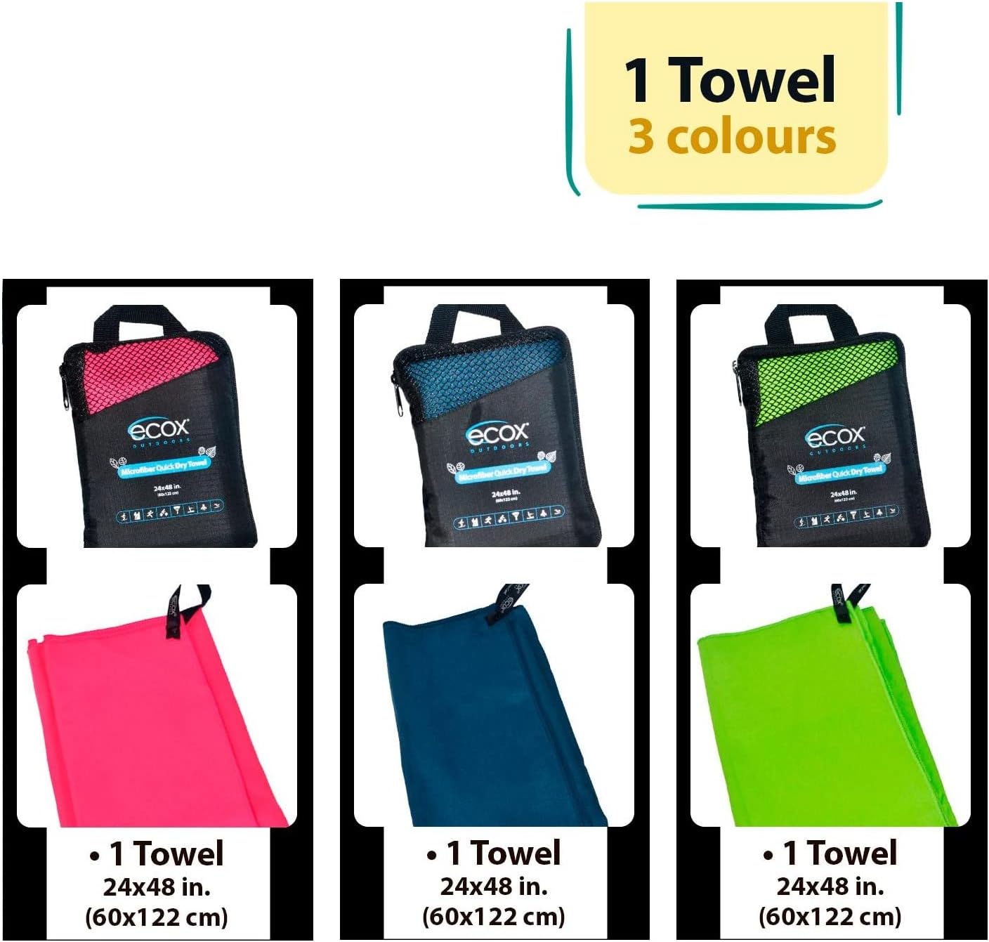 Outdoors Microfiber Towel Fast Drying Soft Feel Fast Action Drying for Gym Beach Outdoors Travel Yoga Camping Compact Size 1 Piece 24x48 in Green MFT1P24G