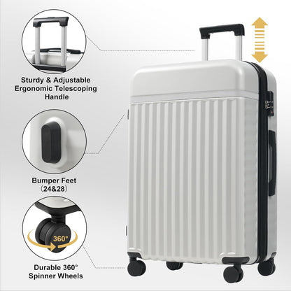 Merax Luggage Sets Front Opening, 2 Piece Hardshell Suitcase with Spinner Wheels and Bags,Lightweight Carry on Luggage with USB Port,20+24,White Grey