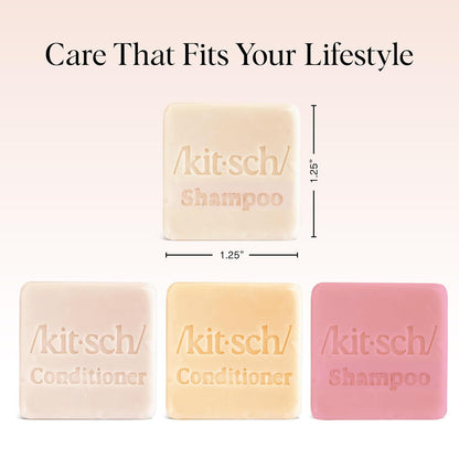 Kitsch Shampoo and Conditioner Set - 4pc Sampler Bars with Rice Water Shampoo and Conditioner, Castor Oil Shampoo & Coconut Oil Conditioner - Bottle-Free Beauty for Hair Growth, Repair & Moisture