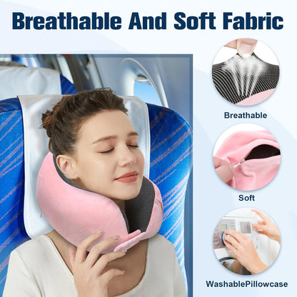 Neck Pillow for Traveling, Travel Pillows for Airplanes,100% Pure Memory Foam Travel Neck Pillow, Adjustable Flight Pillow, Portable Plane Accessories with Eye Mask, Earplugs, Carry Bag