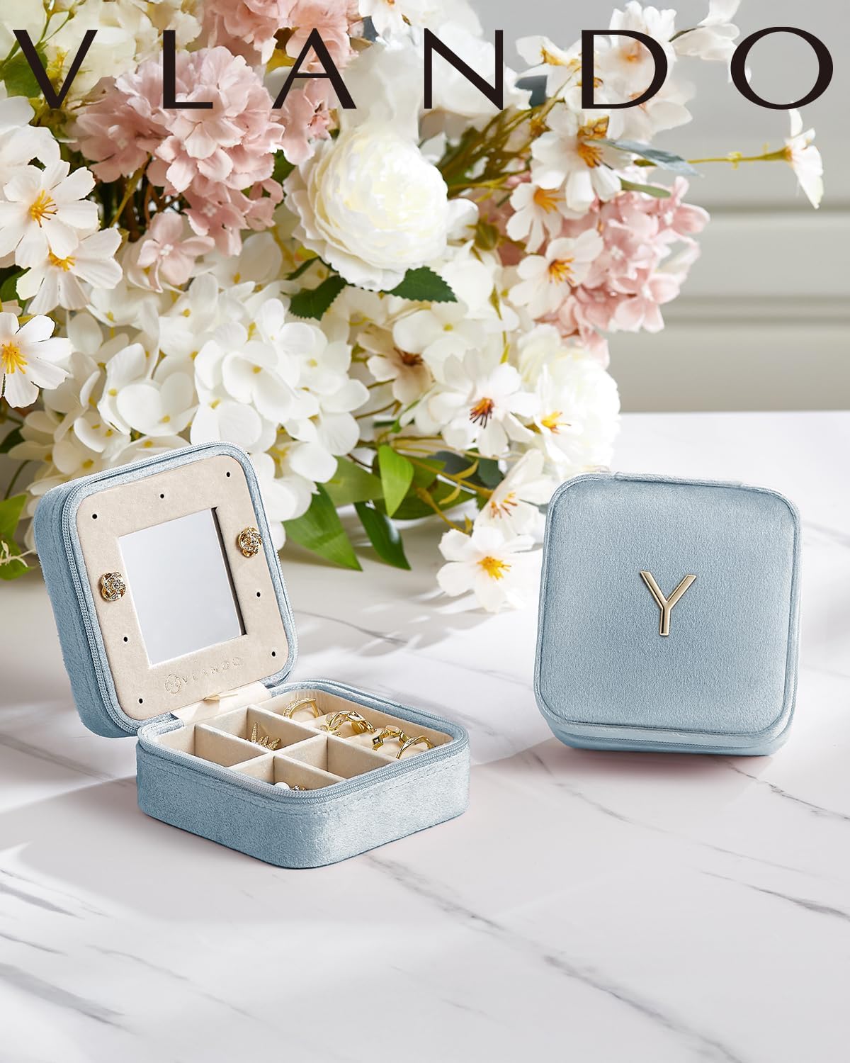 Vlando Teacher Appreciation Gifts for Women, Travel Jewelry Case for Women Teacher Gifts, Travel Gifts for Teacher, Travel Essentials Small Jewelry Box, Jewelry Travel Organizer - Letter Z, Blue