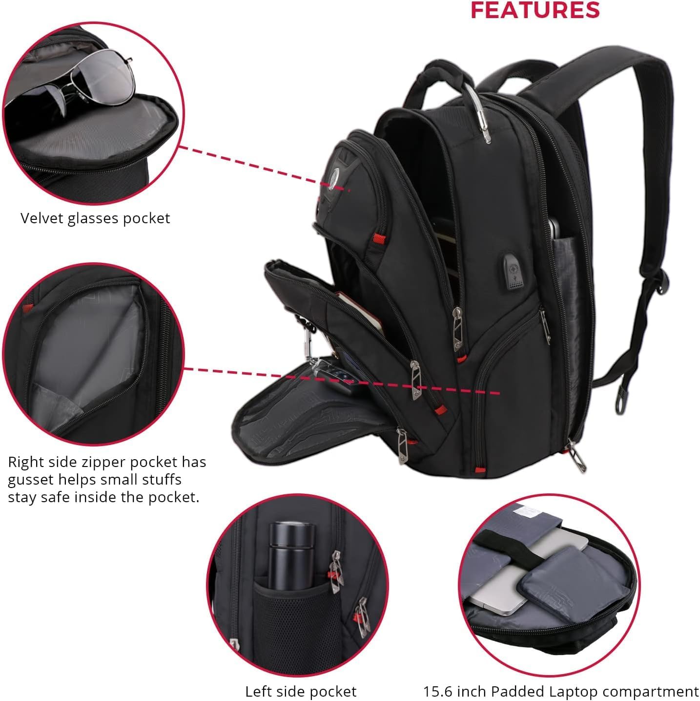 Swissdigital Design Travel Laptop Backpack, College Backpack For men with USB Charging Port Smart Bag with RFID Fits 15.6 Inch Notebook | PIXEL