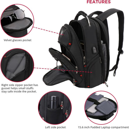 Swissdigital Design Travel Laptop Backpack, College Backpack For men with USB Charging Port Smart Bag with RFID Fits 15.6 Inch Notebook | PIXEL