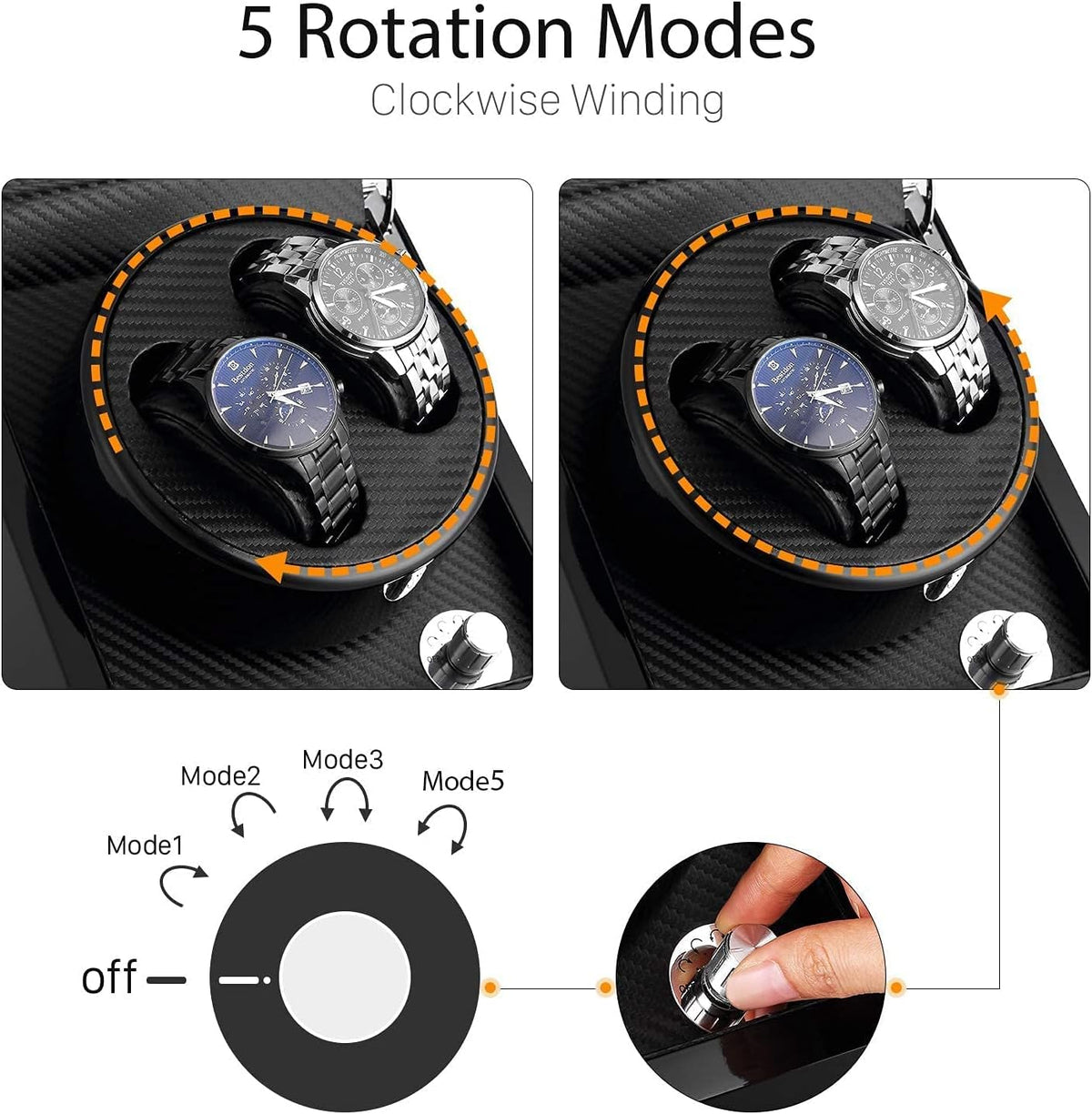 Uten Automatic Double Watch Winder Box, Luxury Wooden Storage Case for Mechanical Watch Winder with Quiet Motor 5 Rotation Mode, Black.