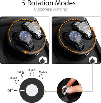 Uten Automatic Double Watch Winder Box, Luxury Wooden Storage Case for Mechanical Watch Winder with Quiet Motor 5 Rotation Mode, Black.