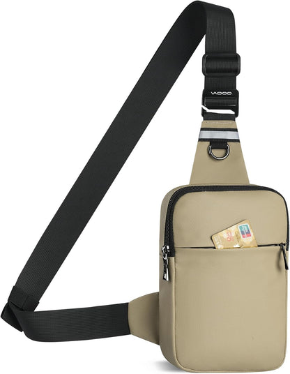 VADOO Mini Sling Bag, Small Crossbody Bag with RFID Blocking for Women and Men, Lightweight Chest Phone Bag for Travel Casual,Khaki