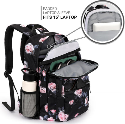 ZORFIN 26L Backpack for College, and Travel: Water Resistant Bookbag - Rose Black