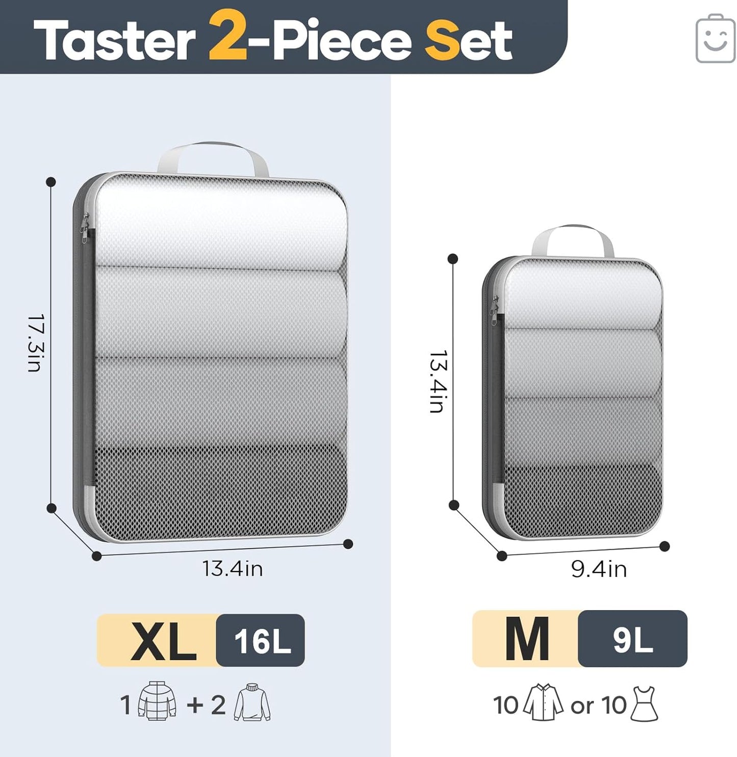 Veken 2/6/9/11 Set Compression Packing Cubes for Travel Essentials,Compressible Expandable Large Luggage Suitcase Organizer Bags for Clothing,Durable Space Saver Storage Bags(Black)