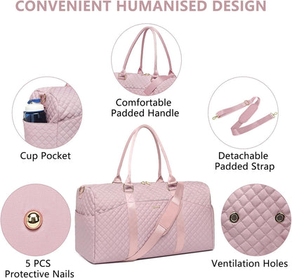 Women Duffle Weekender Travel Bag: Large Duffel Bags with Shoe Compartment Carry On Overnight Tote Bag with Wet Pocket Toiletry Bags Weekend Gym Yoga Hospital Bag for Labor and Delivery Pink 3Pcs Set