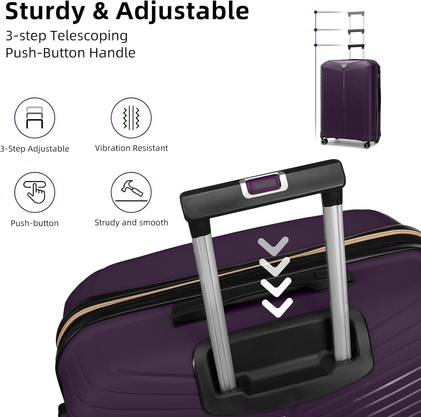 LEAVES KING LARVENDER Luggage Sets 5 Piece, Expandable(Only 24"&28") PP Suitcase with Spinner Wheels, Durable Luggage Sets Clearance Carry On Luggage Suitcase Set For Women Men, Purple