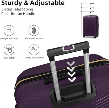 LEAVES KING LARVENDER Luggage Sets 5 Piece, Expandable(Only 24"&28") PP Suitcase with Spinner Wheels, Durable Luggage Sets Clearance Carry On Luggage Suitcase Set For Women Men, Purple