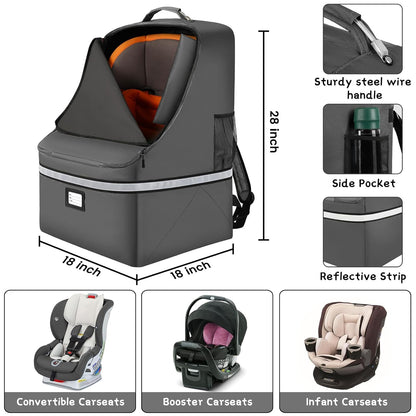 Car Seat Travel Bag - Padded Car Seat Carrier with Steel Cable Handle and Reflective Stripes, Large Durable Airport Gate Check Bag with Shoulder Strap