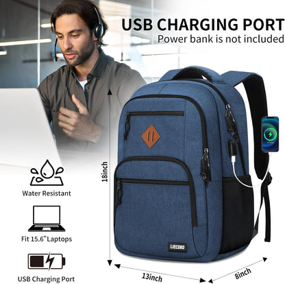 Blue Backpacks for Men, Backpack for School, School Backpack for Boys Teens, 15.6 inch Laptop Back Pack with USB Charging Port, College Book Bag, Business Work Travel Bookbag, mochilas para hombres