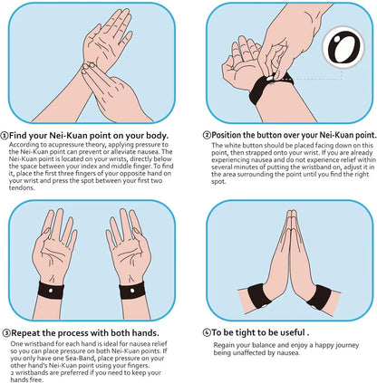 6 Pairs Motion Sickness Bands – Natural Anti Nausea Acupressure Wristbands for Morning & Motion Sickness Relief – Ideal for Car, Cruise & Flight Travel – for Adults and Kids