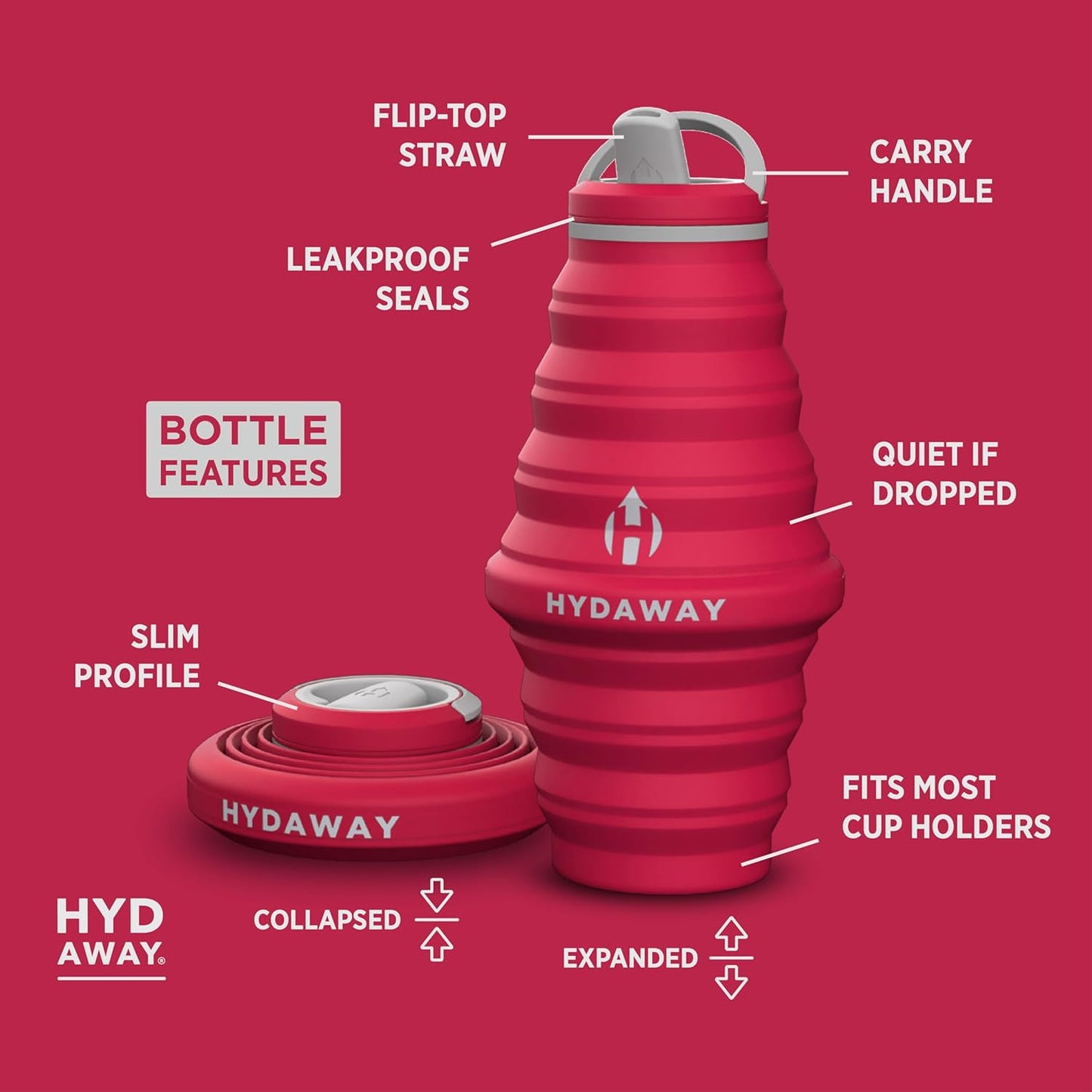 HYDAWAY 25oz Collapsible Water Bottle - BPA-Free, Leakproof, Lightweight, and Space-Saving - Perfect for Hiking, Travel, and All-Day Hydration