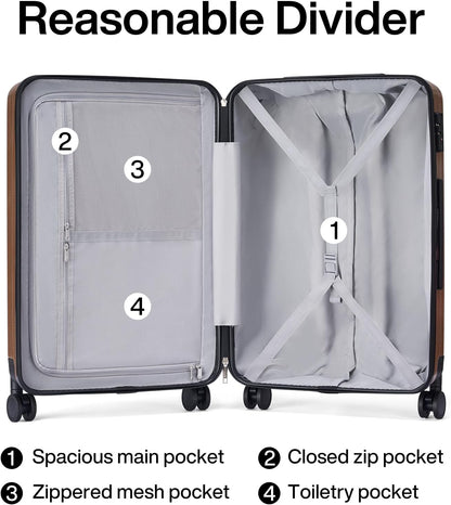 Hanke 29 Inch Luggage Suitcases With Spinner Wheels Lightweight PC hardside Rolling Suitcase With Travel Lock, Checked-Large 29-Inch Christmas Gifts for Birthday （Brown）