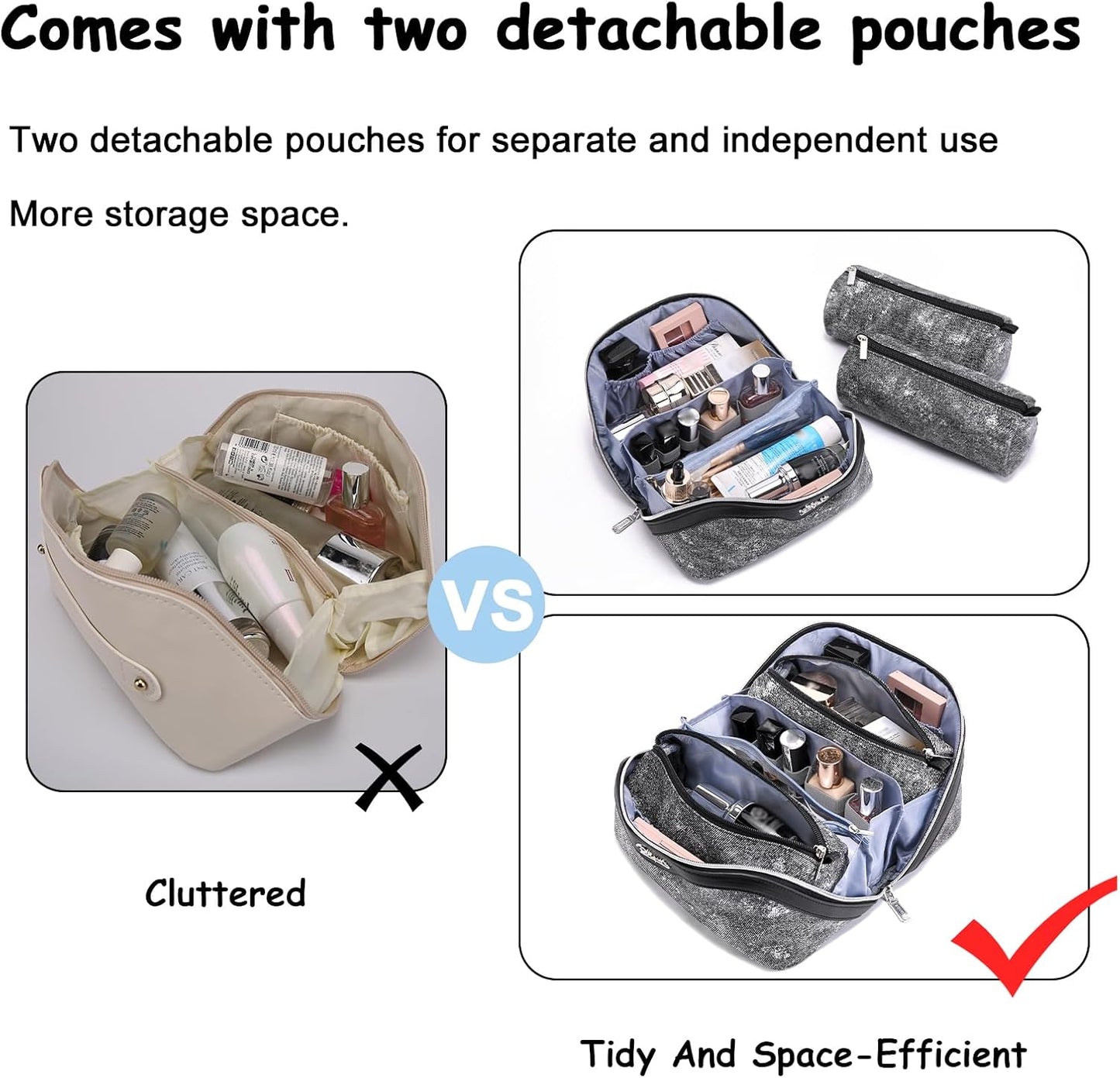 Travel Makeup Bag Cosmetic Bags for Women: 3 Sets Large Capacity Make up Bag - Portable Toiletry Bags with Handle for Women(05-Black)