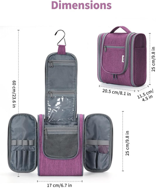 Narwey Small Hanging Toiletry Bag Women Travel Makeup Bag Organizer Toiletries Bag for Travel Size Essentials Accessories Cosmetics (Medium, Dark Purple)