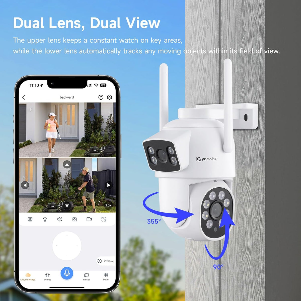 YEEWISE 2K Wi-Fi 6 Wireless Security Camera System with 12" Monitor, Dual Lens WiFi Security Cameras with 360° Pan Tilt & Auto Tracking, 16CH NVR with 1TB HDD, 5G&2.4G WiFi, 24/7 Record,Plug-in Power