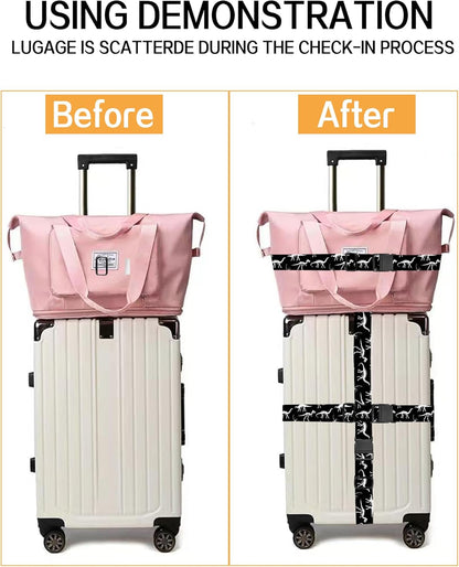 Luggage Straps for Suitcases, Adjustable Travel Belt, Durable Wide Luggage Strap, Cute Suitcase Strap Identifiers with Buckle, Bag Straps for Luggage, Black White Dinosaurs