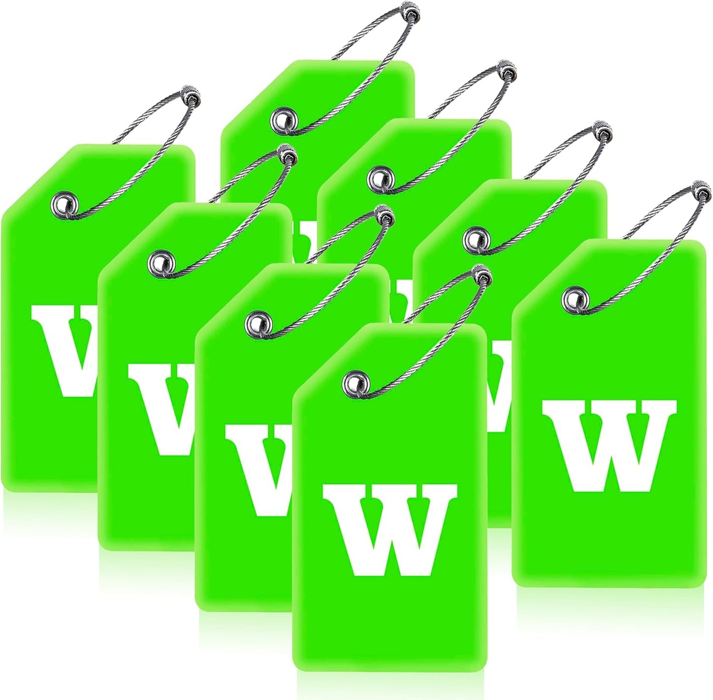 8 Pcs Luggage Tags for Suitcases, 26 Initial Letter Travel Luggage Baggage Identification Labels ID Tags Fully Bendable Tags with Stainless Steel Loop (Letter W, Green)