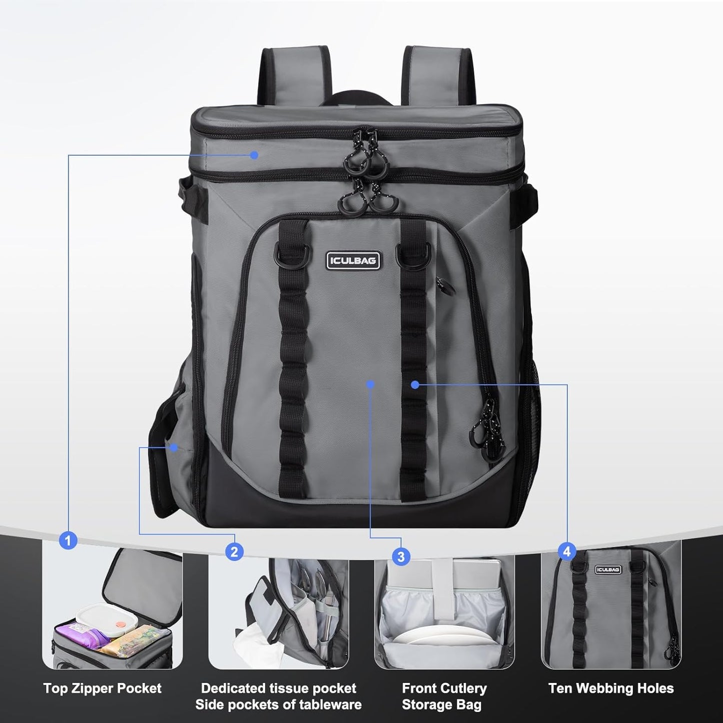 Beach Cooler Backpack for Men 36cans Insulated Backpack Cooler Lunch Bag for Women Camping Hiking Picnic Travel for 18 Hours Cooling 30L